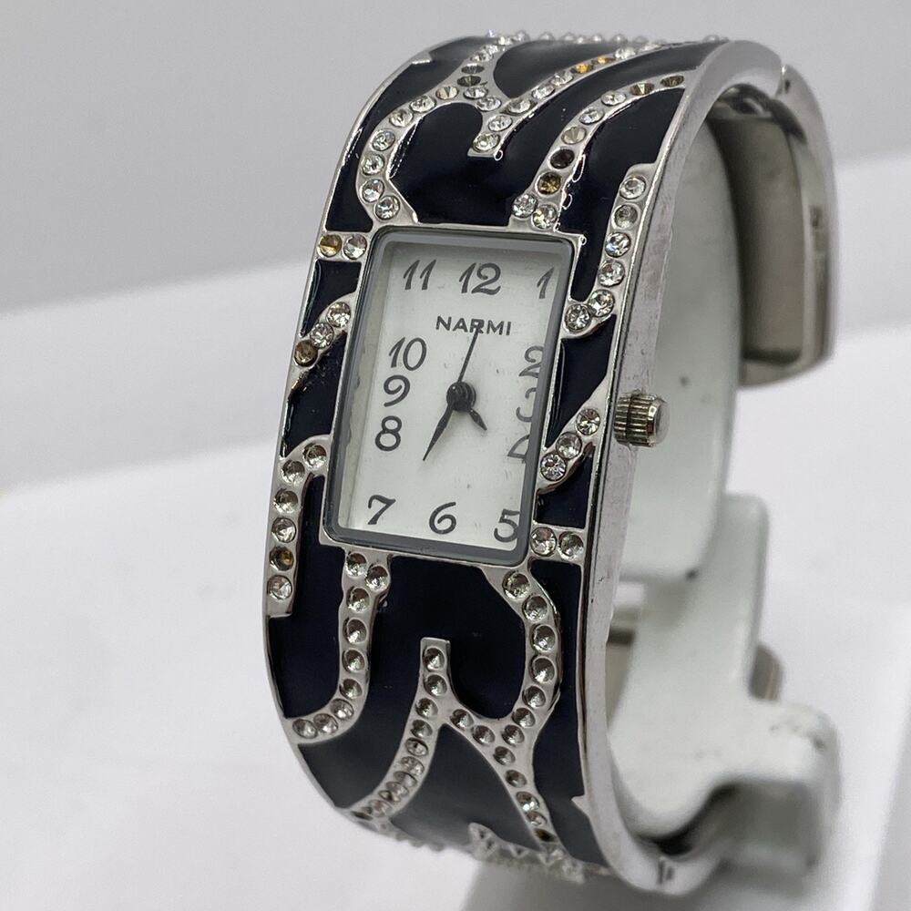 Narmi Vintage Cuff Bangle Watch Missing Gems New Battery